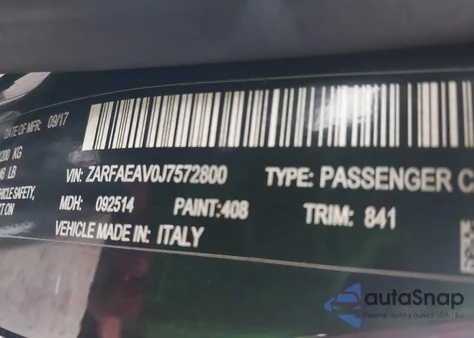 2018 Alfa Romeo Giulia Quadrifoglio Rwd z USA, uszkodzony, nr VIN ZARFAEAV0J7572800